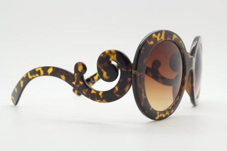 Y2K vintage oversized round sunglasses. Women's tortoise frame with graduating smoky lenses and swirling arms. Unused NOS. 2000s