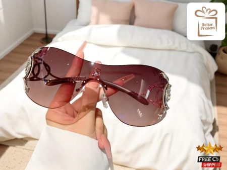 Oversized Frameless Sunglasses | Tinted Lens with Snake Detail | Elegant Summer Eyewear | Modern Fashion Accessory | Gift Idea for Her